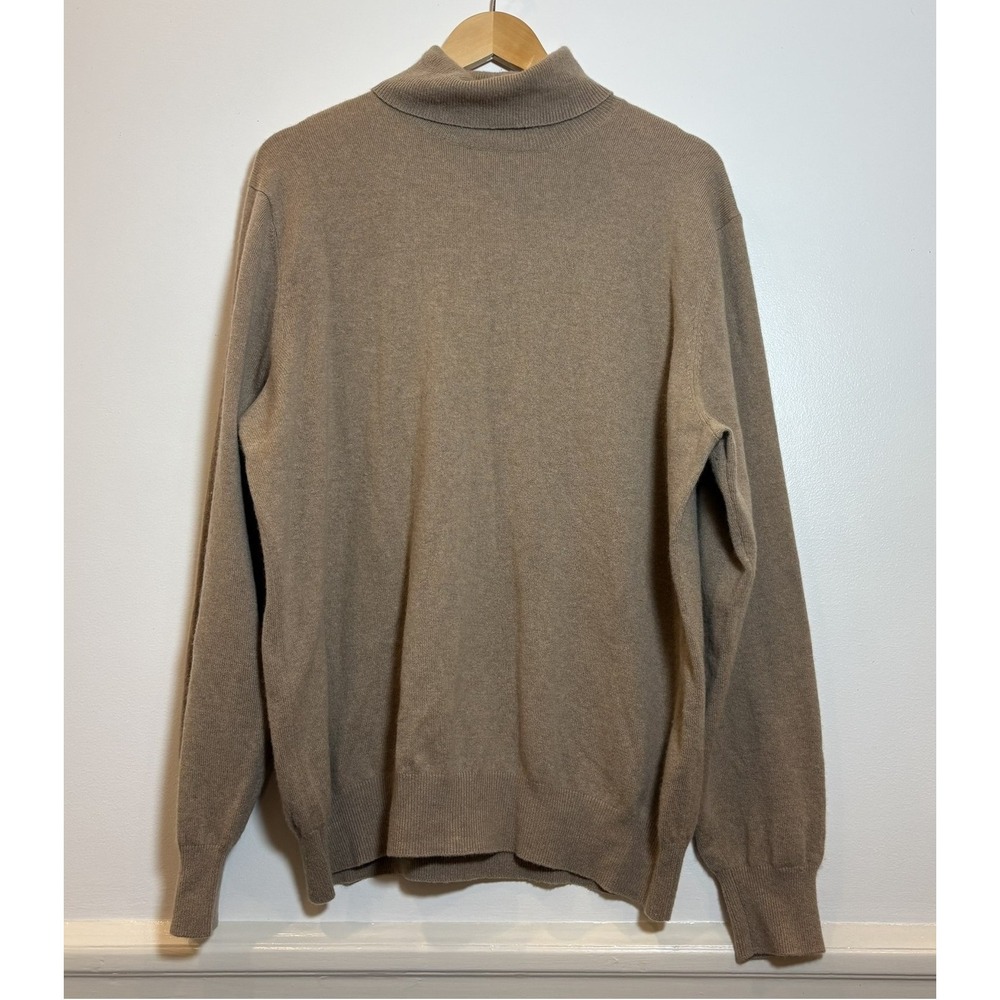 State Cashmere Men XXL Turtleneck Sweater 100% Cashmere Camel Tan Roll Neck READ